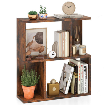 3-Tier Bookshelf with Display Shelf for Small Space-Rustic Brown