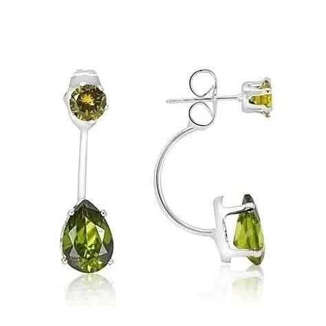3 Carat Elegant Sterling Silver Green Tear Drop Elements Hanging Stud Earrings