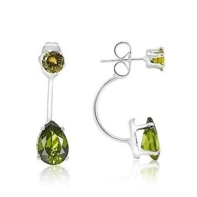 3 Carat Elegant Sterling Silver Green Tear Drop Elements Hanging Stud Earrings