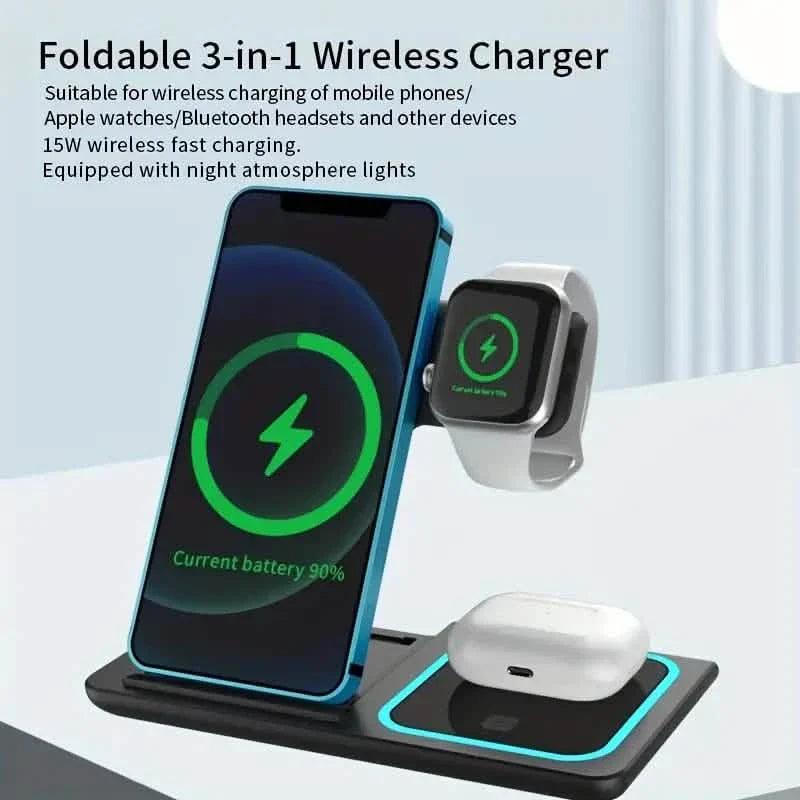 3-in-1 Folding Fast Wireless Charger Station