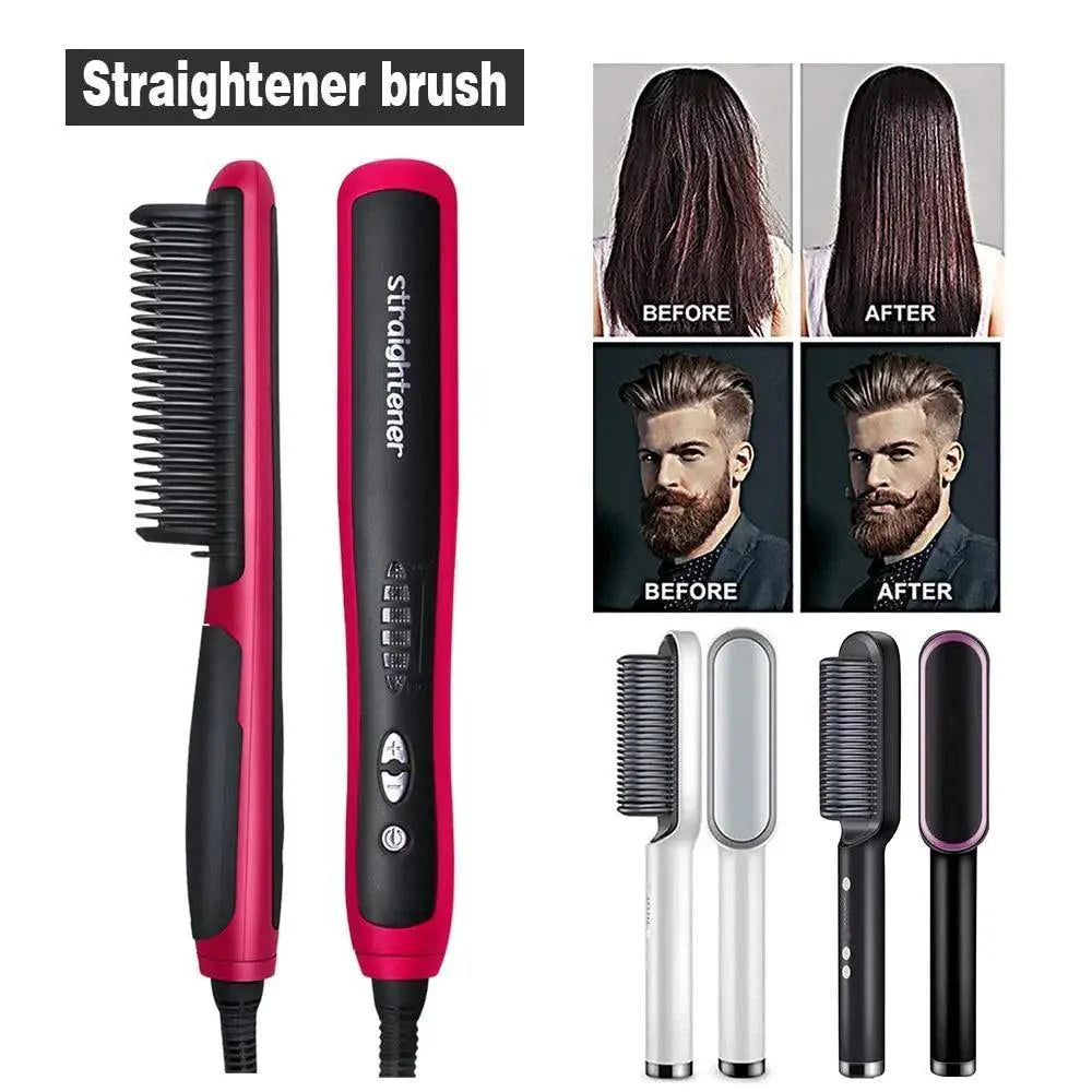 3 IN 1 Multifunctional Hair Straightener Comb Hair Black Red Straightening Brush Portable Comb Fast Heating Men Beard Straightener For Traveling Perfect Gift For Adults