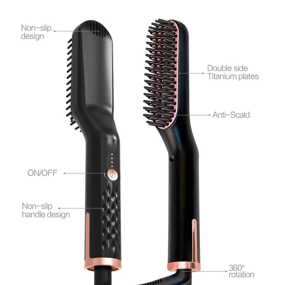 3 IN 1 Multifunctional Hair Straightener Comb Hair Black Red Straightening Brush Portable Comb Fast Heating Men Beard Straightener For Traveling Perfect Gift For Adults