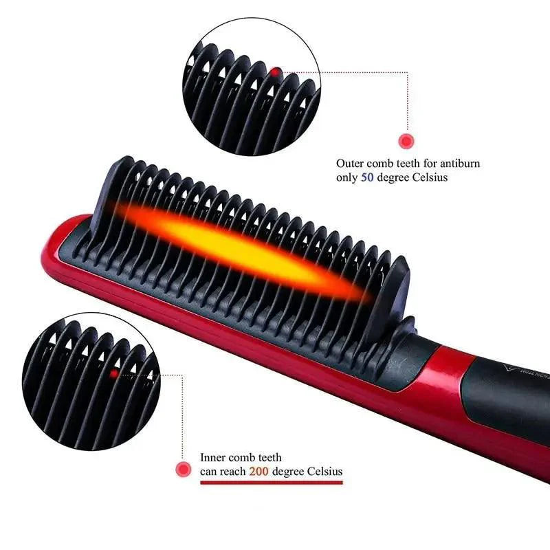 3 IN 1 Multifunctional Hair Straightener Comb Hair Black Red Straightening Brush Portable Comb Fast Heating Men Beard Straightener For Traveling Perfect Gift For Adults