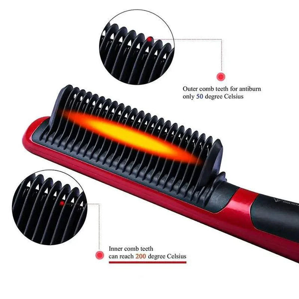 3 IN 1 Multifunctional Hair Straightener Comb Hair Black Red Straightening Brush Portable Comb Fast Heating Men Beard Straightener For Traveling Perfect Gift For Adults