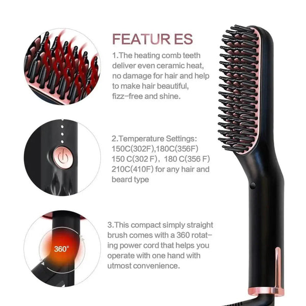 3 IN 1 Multifunctional Hair Straightener Comb Hair Black Red Straightening Brush Portable Comb Fast Heating Men Beard Straightener For Traveling Perfect Gift For Adults