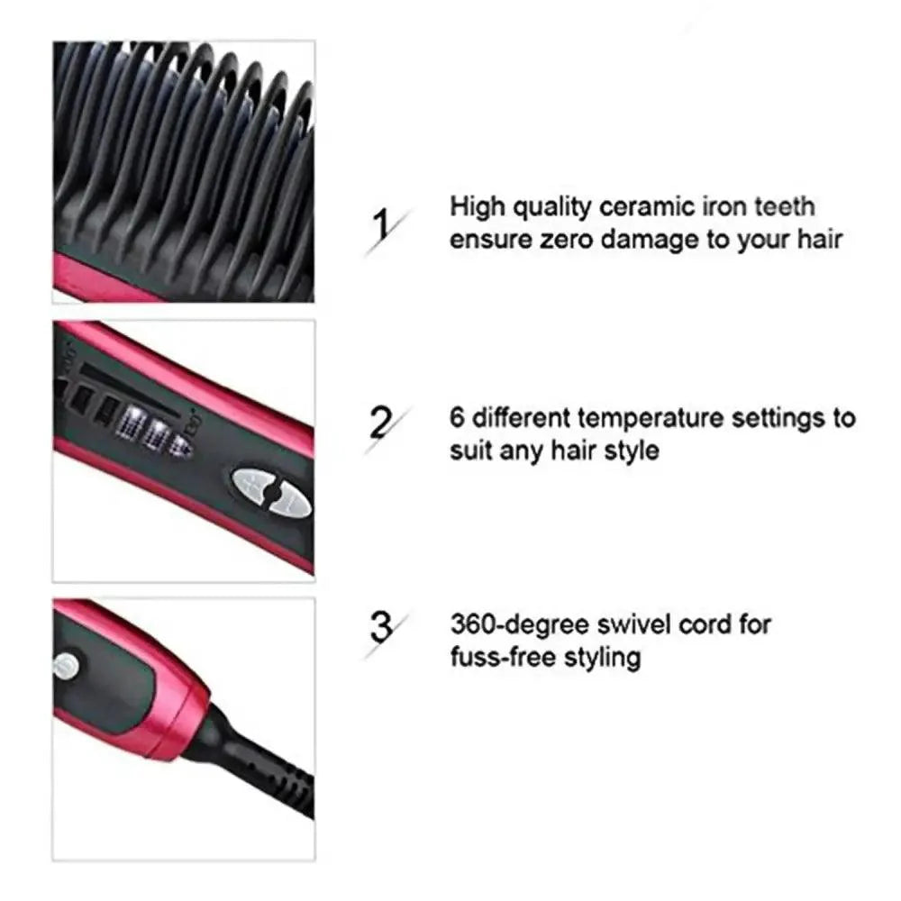 3 IN 1 Multifunctional Hair Straightener Comb Hair Black Red Straightening Brush Portable Comb Fast Heating Men Beard Straightener For Traveling Perfect Gift For Adults