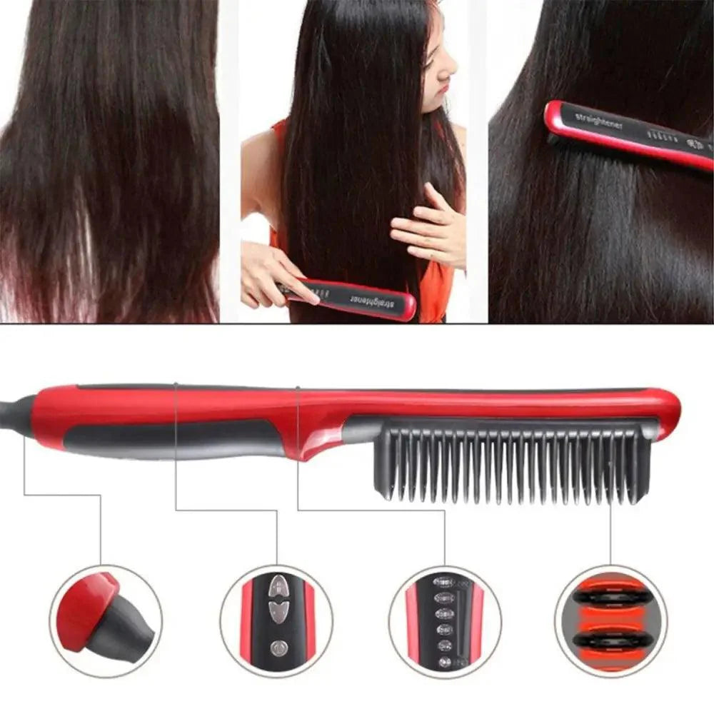 3 IN 1 Multifunctional Hair Straightener Comb Hair Black Red Straightening Brush Portable Comb Fast Heating Men Beard Straightener For Traveling Perfect Gift For Adults
