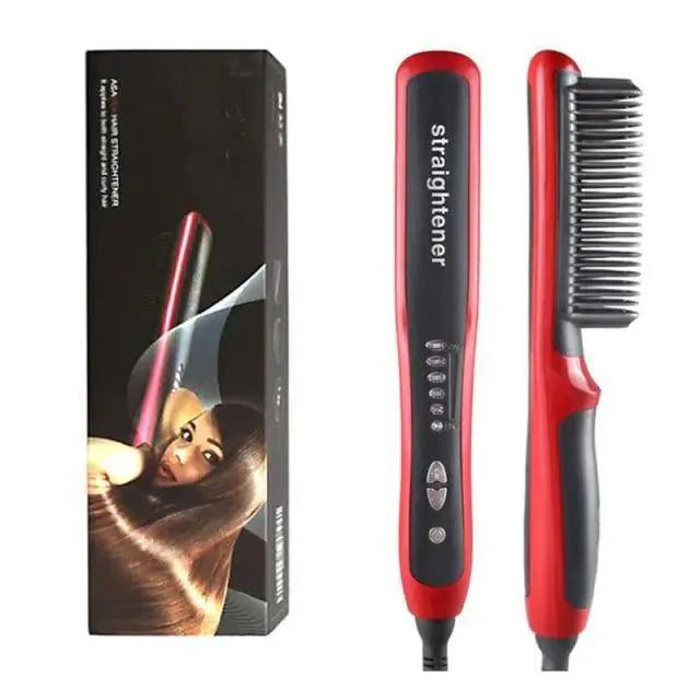 3 IN 1 Multifunctional Hair Straightener Comb Hair Black Red Straightening Brush Portable Comb Fast Heating Men Beard Straightener For Traveling Perfect Gift For Adults