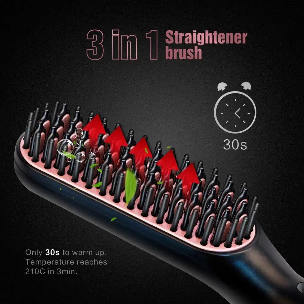 3 IN 1 Multifunctional Hair Straightener Comb Hair Black Red Straightening Brush Portable Comb Fast Heating Men Beard Straightener For Traveling Perfect Gift For Adults