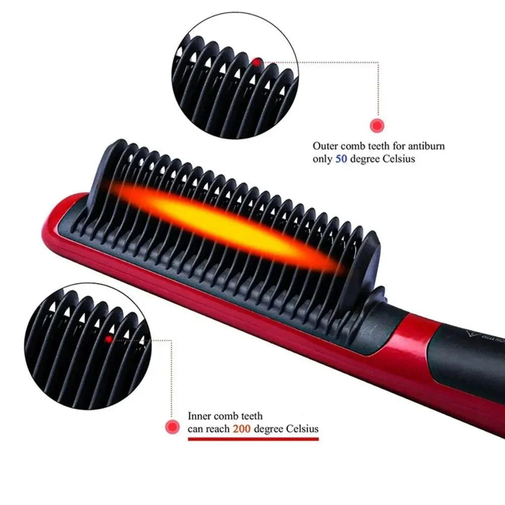 3 IN 1 Multifunctional Hair Straightener Comb Hair Black Red Straightening Brush Portable Comb Fast Heating Men Beard Straightener For Traveling Perfect Gift For Adults