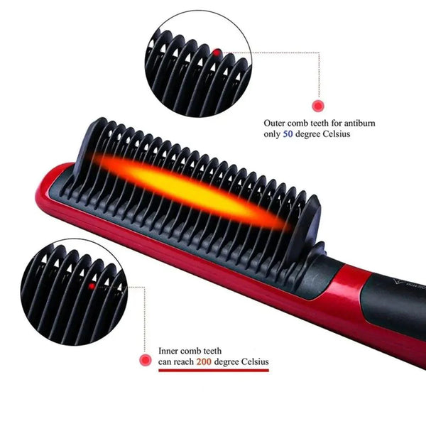 3 IN 1 Multifunctional Hair Straightener Comb Hair Black Red Straightening Brush Portable Comb Fast Heating Men Beard Straightener For Traveling Perfect Gift For Adults