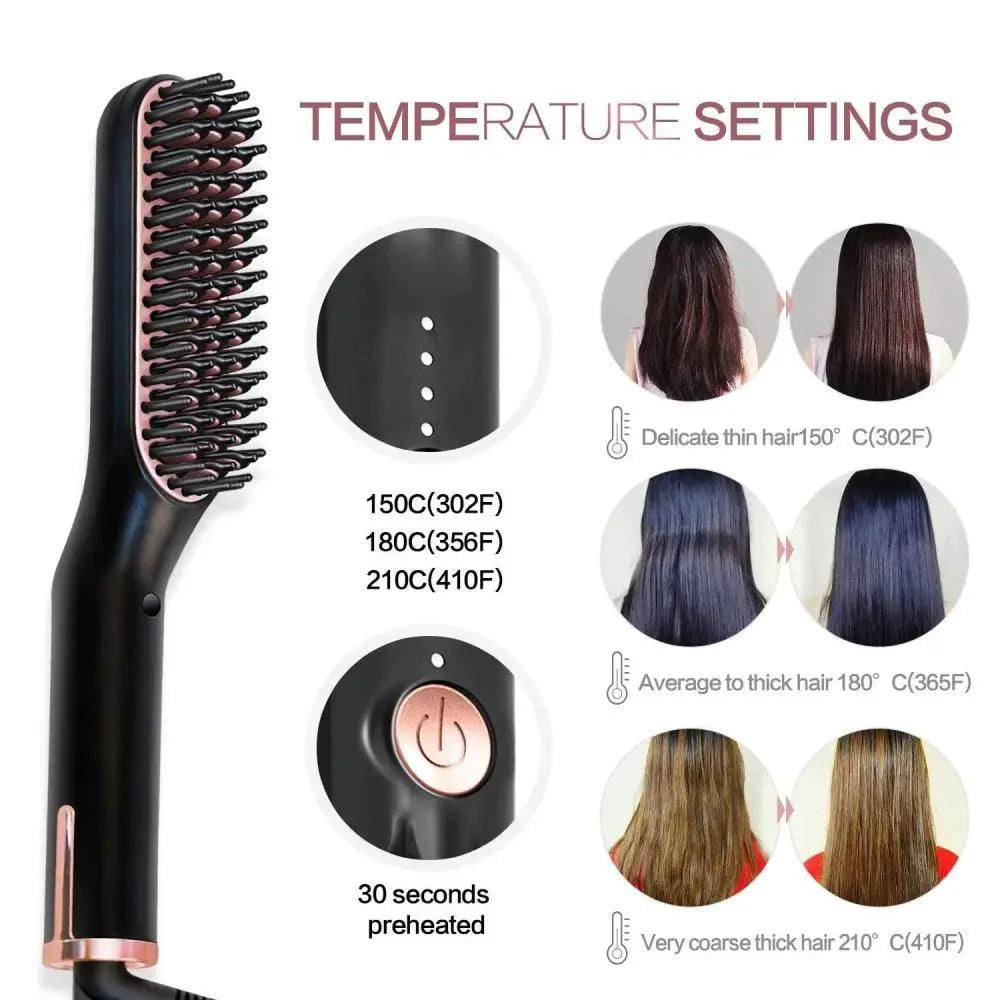 3 IN 1 Multifunctional Hair Straightener Comb Hair Black Red Straightening Brush Portable Comb Fast Heating Men Beard Straightener For Traveling Perfect Gift For Adults