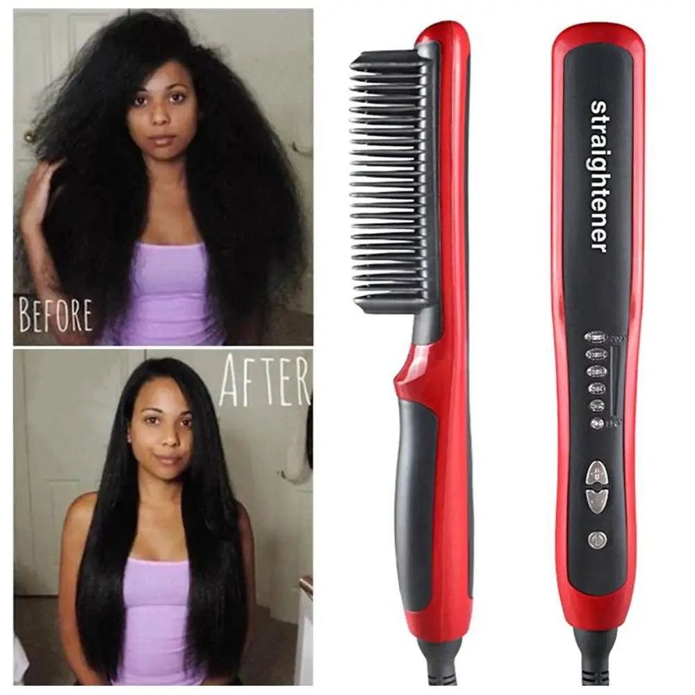 3 IN 1 Multifunctional Hair Straightener Comb Hair Black Red Straightening Brush Portable Comb Fast Heating Men Beard Straightener For Traveling Perfect Gift For Adults