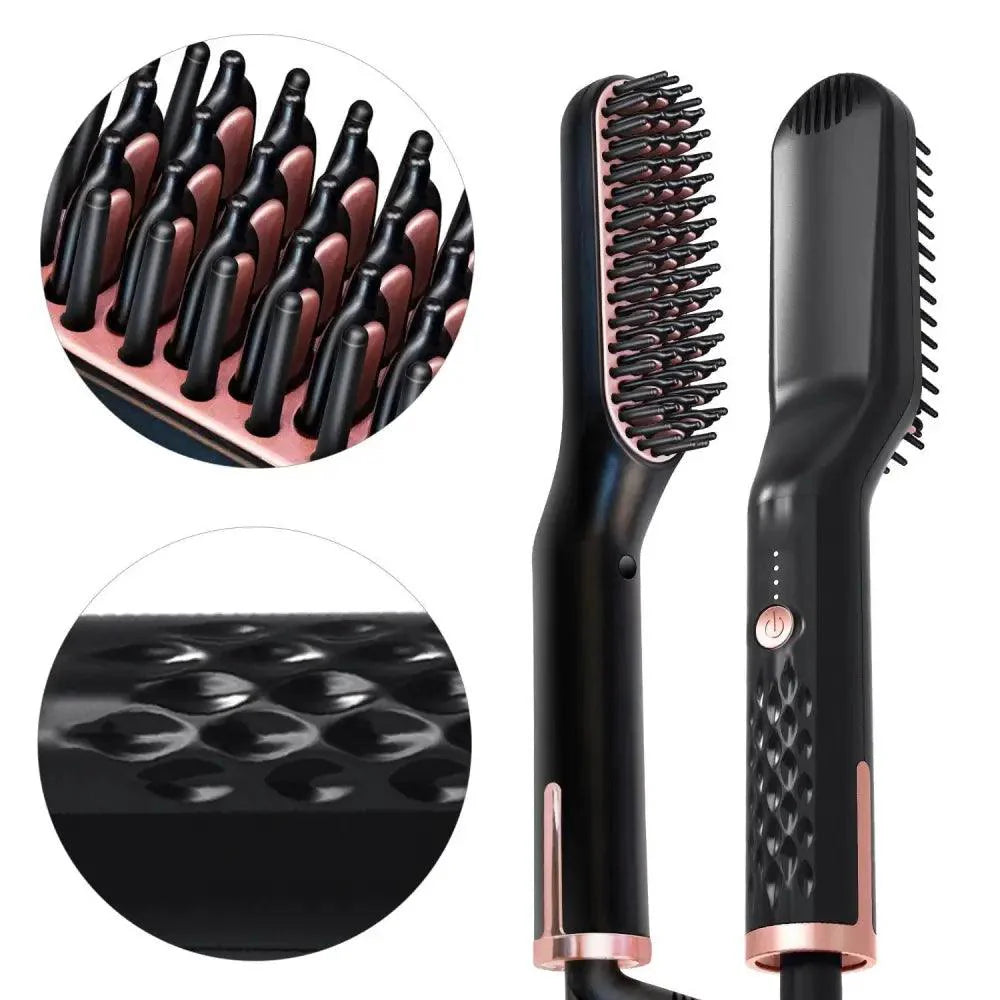 3 IN 1 Multifunctional Hair Straightener Comb Hair Black Red Straightening Brush Portable Comb Fast Heating Men Beard Straightener For Traveling Perfect Gift For Adults
