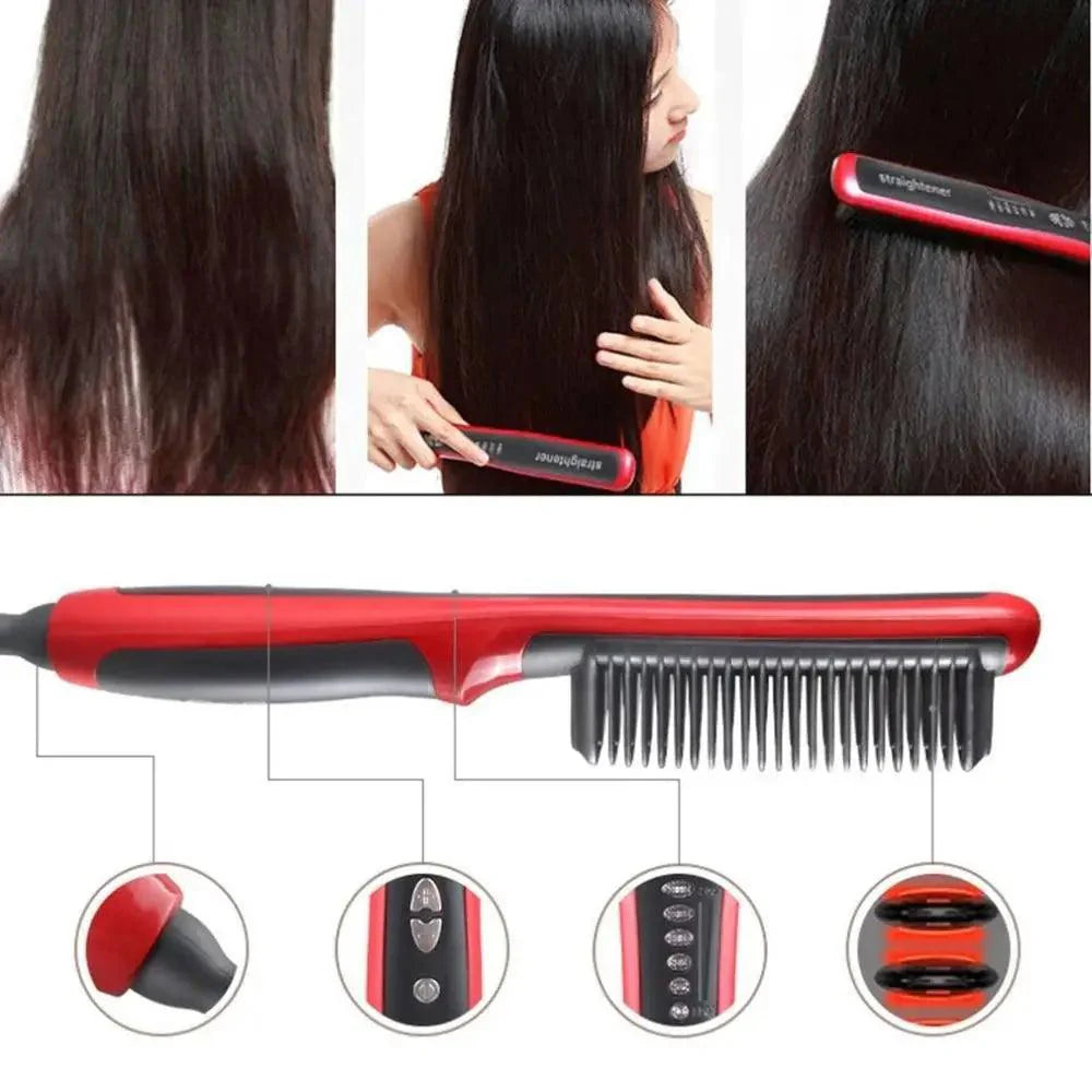 3 IN 1 Multifunctional Hair Straightener Comb Hair Black Red Straightening Brush Portable Comb Fast Heating Men Beard Straightener For Traveling Perfect Gift For Adults
