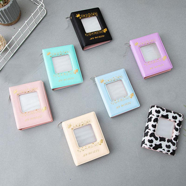 3 Inch Mini Photo Album 32 Pockets Square Hollow Card Holder Bronzing Stars Picture Storage Case PVC Photocard Holder DIY Photo Albums Birthday Gift Family Scrapbook Albums Family Anniversary Gift For Couple