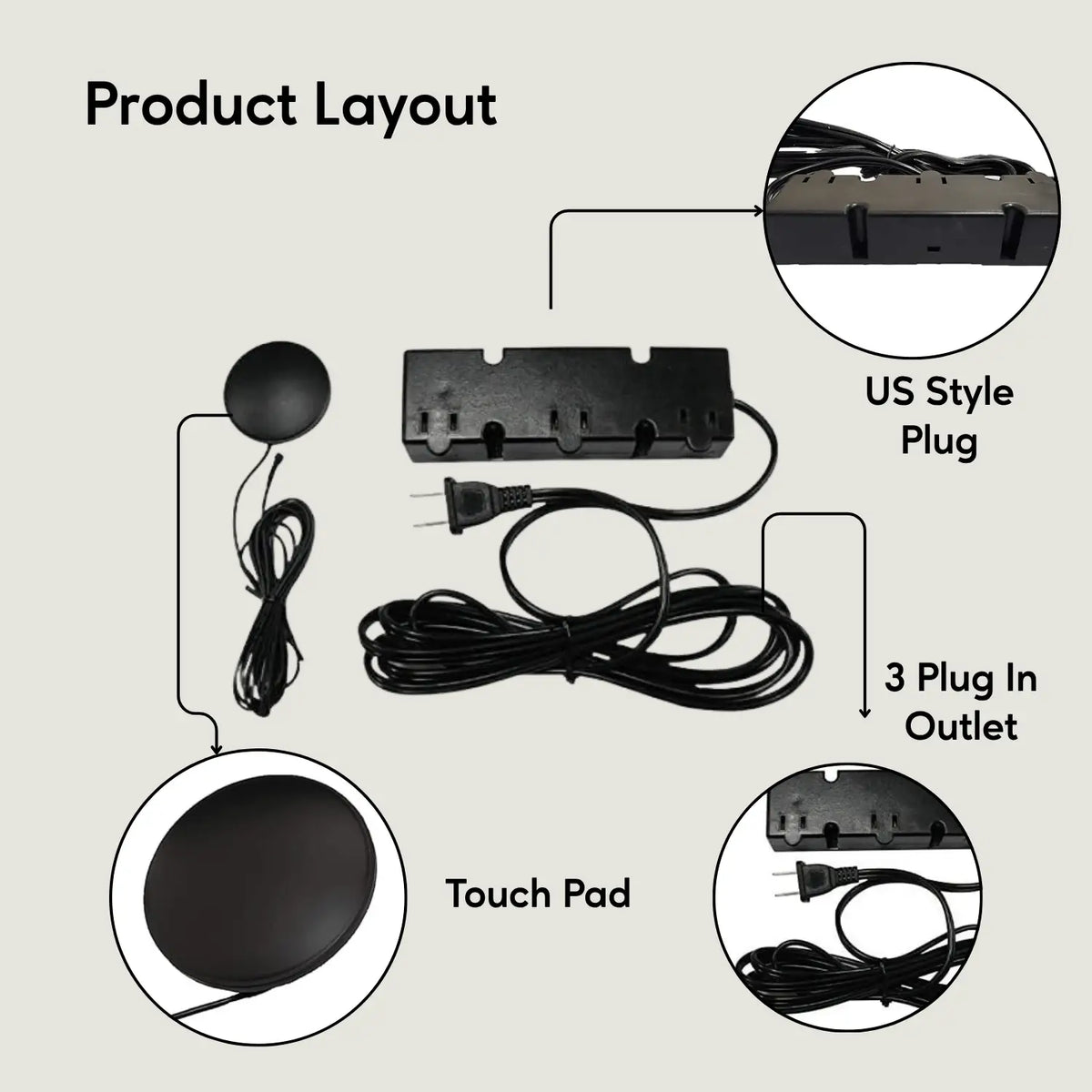 3 Level touch Light Dimmer with 3 Plug - Receptacles 120V