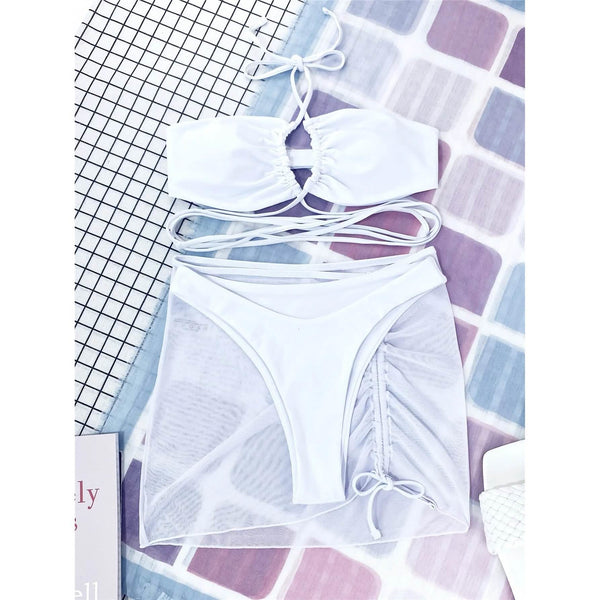 3-Pack: Criss Cross Halter Bikini Swimsuit & Beach Skirt