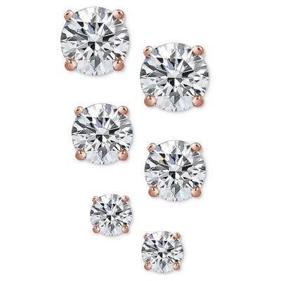 3-Pair Set: Sterling Silver Crystal Stud Earrings
