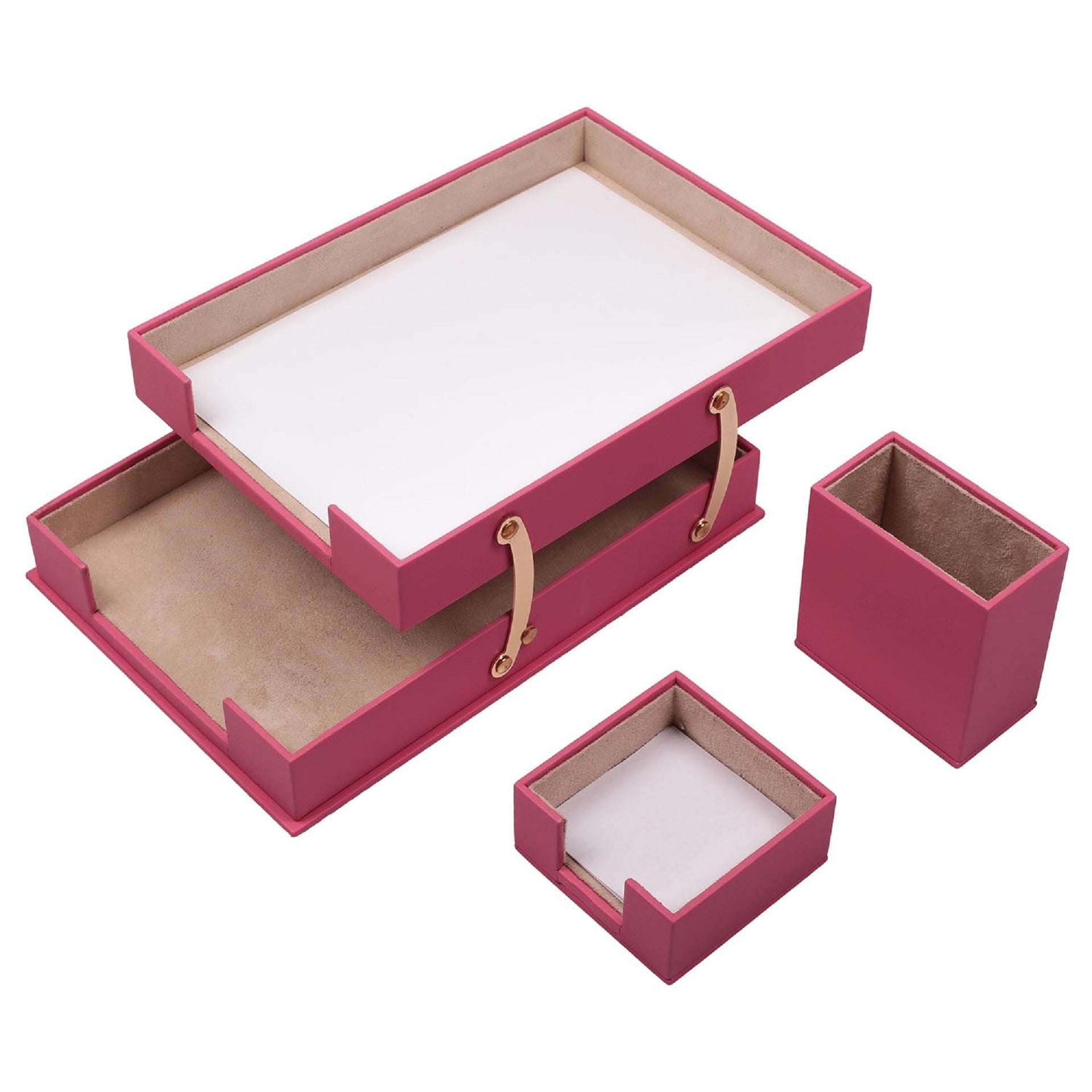 MOOG Leather Desk Set-3 Accessories-Double Document Tray - Brown - 3 PCS