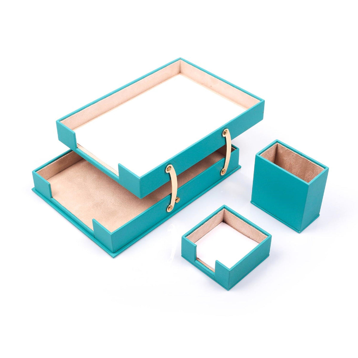 MOOG Leather Desk Set-3 Accessories-Double Document Tray - Black - 3 PCS