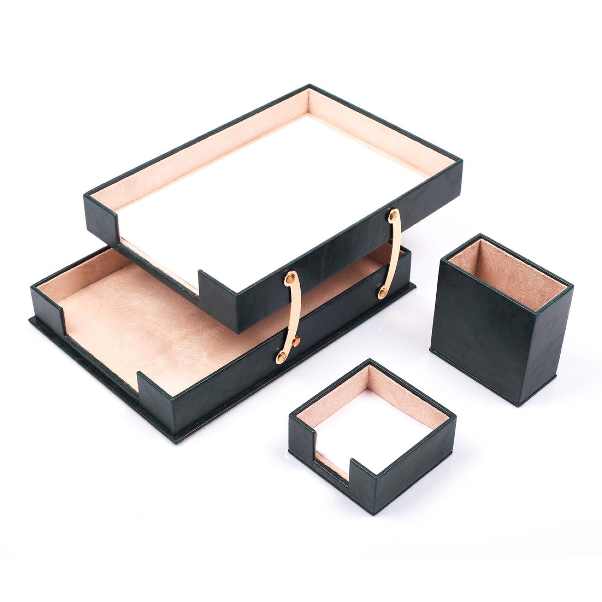 MOOG Leather Desk Set-3 Accessories-Double Document Tray - Brown - 3 PCS