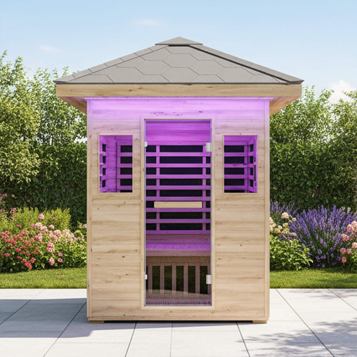 Zurich 3-Person Low EMF Spruce Wood Outdoor Infrared Sauna With Bluetooth Speakers And LED Lights (SAK59047)