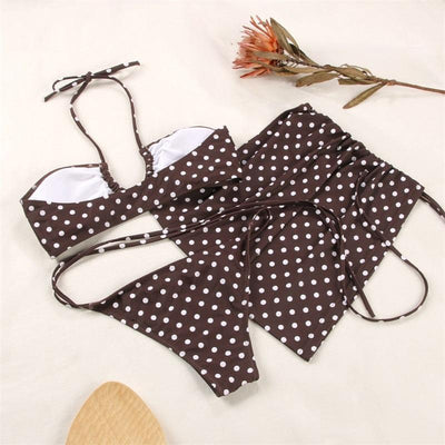 3-Piece Bikinis Suit Halter Polka Dot Swimwear Women Beachwear Women's 3 Piece Bikini Set Swimsuit Cover Ups Sheer Sarongs Beach Wrap Skirt Bathing Suit Swimsuit Female Holiday Beach Skirt Bikini Set
