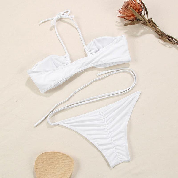 3-Piece Bikinis Suit Halter Polka Dot Swimwear Women Beachwear Women's 3 Piece Bikini Set Swimsuit Cover Ups Sheer Sarongs Beach Wrap Skirt Bathing Suit Swimsuit Female Holiday Beach Skirt Bikini Set