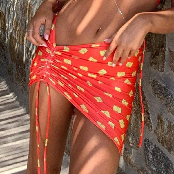 3-Piece Bikinis Suit Halter Polka Dot Swimwear Women Beachwear Women's 3 Piece Bikini Set Swimsuit Cover Ups Sheer Sarongs Beach Wrap Skirt Bathing Suit Swimsuit Female Holiday Beach Skirt Bikini Set