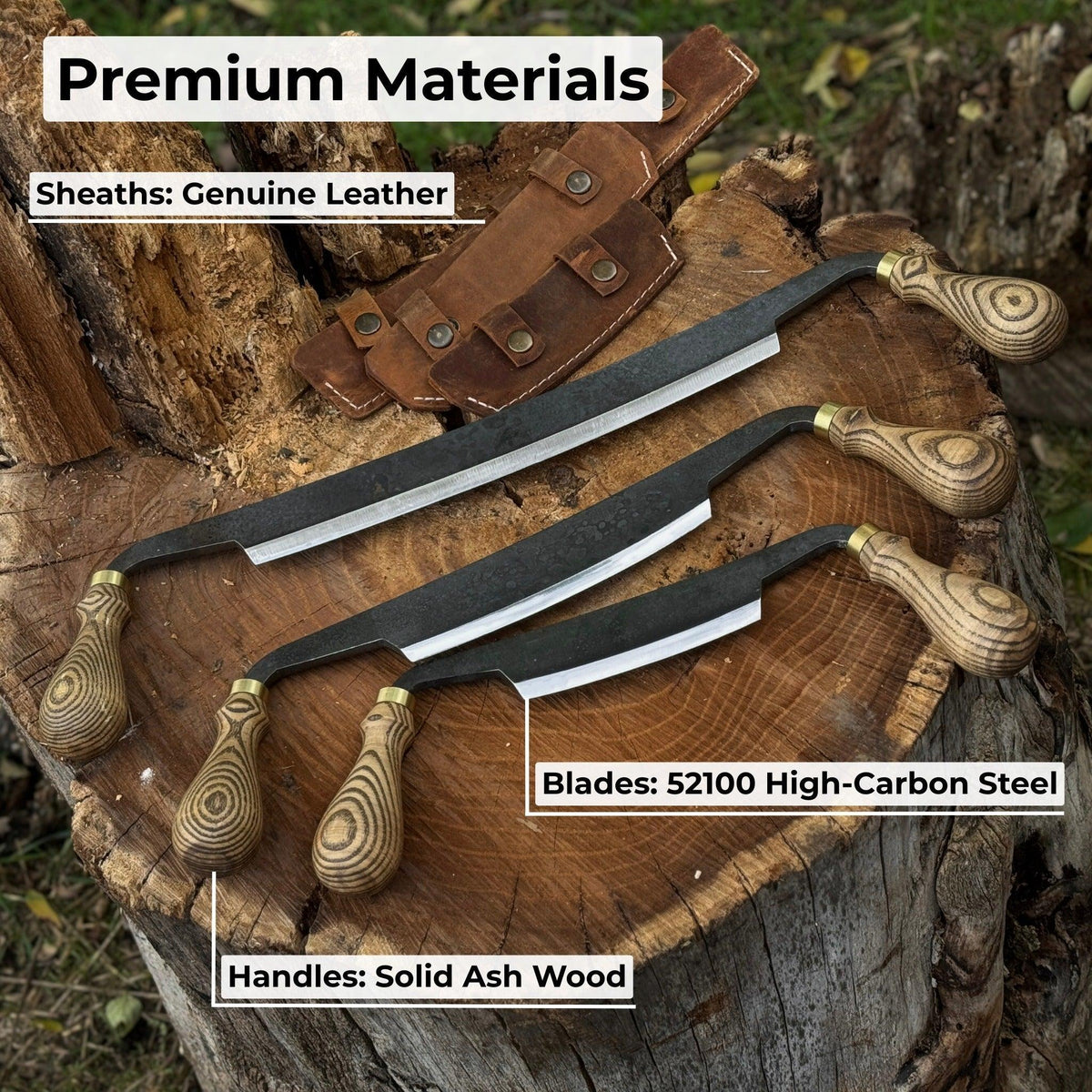 3-Piece Curved Drawknife (Palm Handles) Set