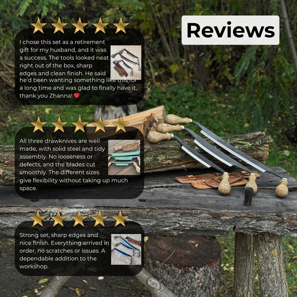 3-Piece Curved Drawknife (Palm Handles) Set