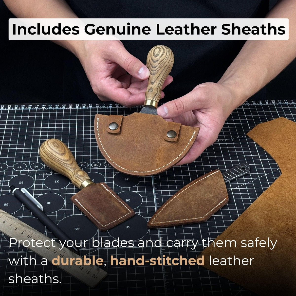3-Piece Leatherworking Knife Set with Leather Sheaths