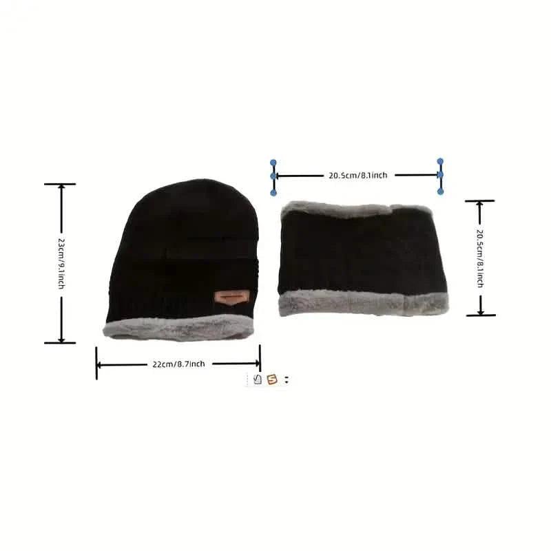 3-Piece Set: Black Knit Hats Warm Beanies Winter Neck Gaiter Elastic Gloves