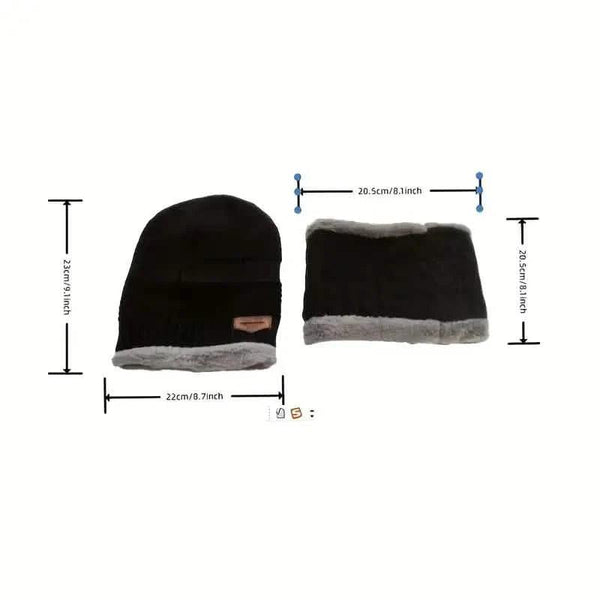 3-Piece Set: Black Knit Hats Warm Beanies Winter Neck Gaiter Elastic Gloves