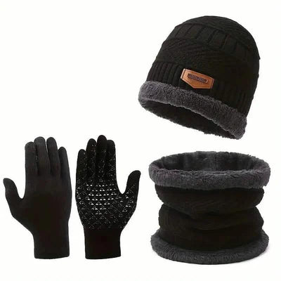 3-Piece Set: Infinity Scarf Autumn Winter, Thickened Warm Knit Beanie and Touchscreen Gloves Neck Gaiter
