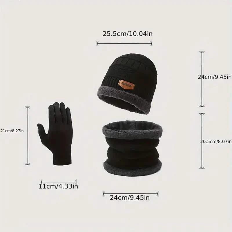 3-Piece Set: Infinity Scarf Autumn Winter, Thickened Warm Knit Beanie and Touchscreen Gloves Neck Gaiter