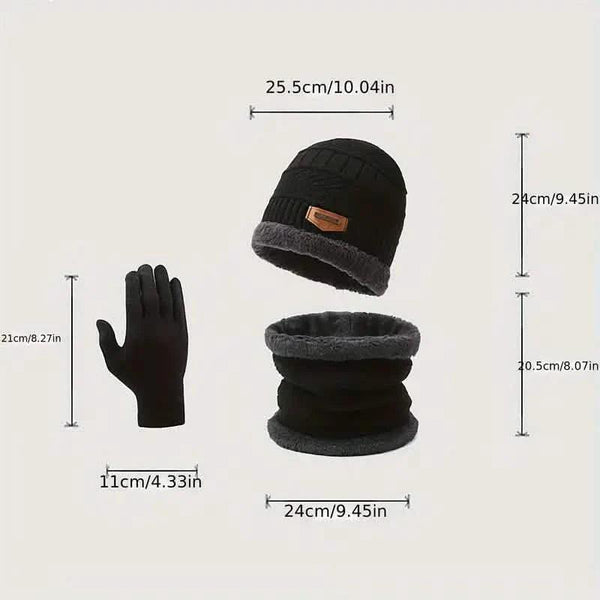3-Piece Set: Infinity Scarf Autumn Winter, Thickened Warm Knit Beanie and Touchscreen Gloves Neck Gaiter