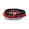 3-Piece Set: Men's Black Lava, Red Agate And Round Box Link Bracelets