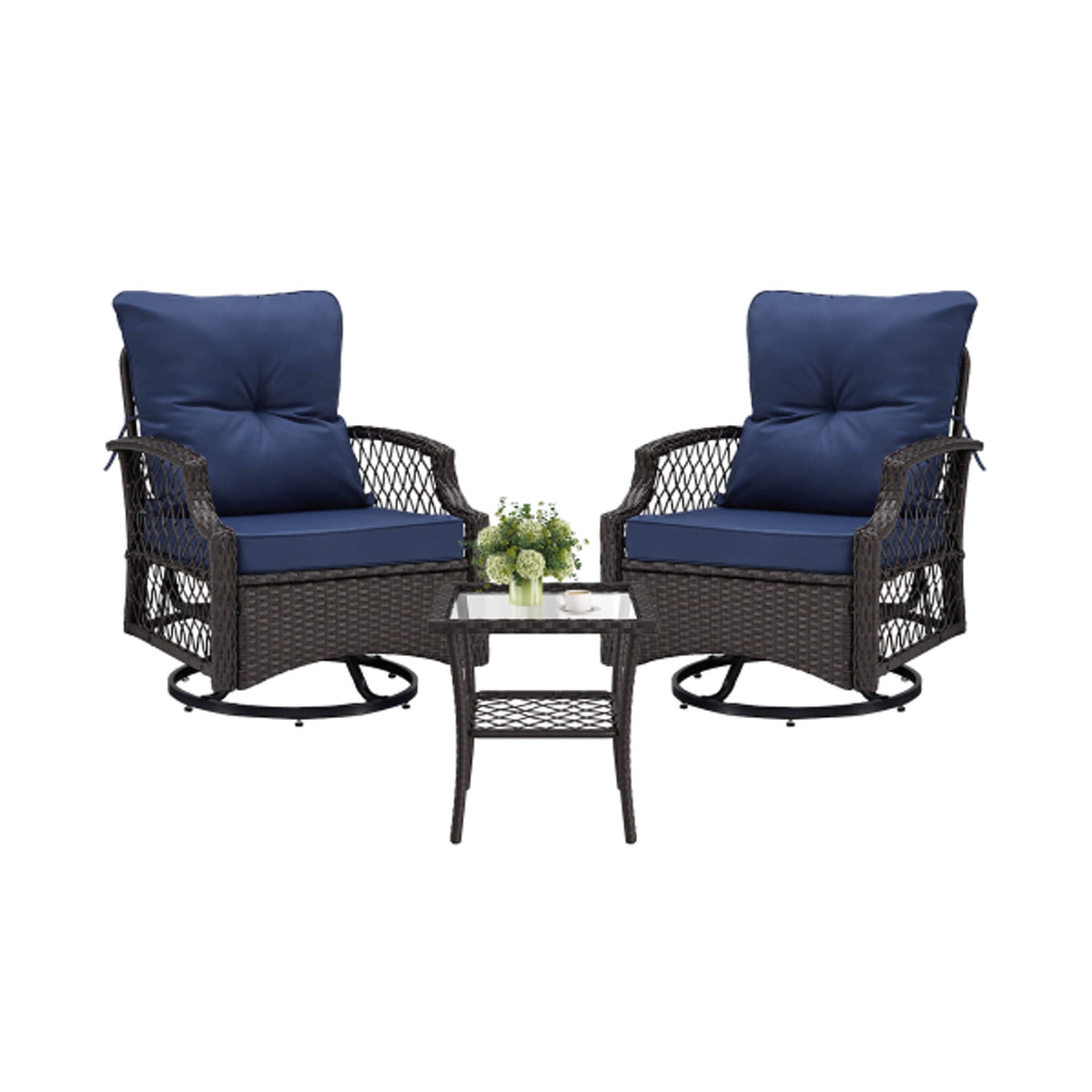 Alora 3-Piece Wicker Patio Bistro Set W/ Swivel Chairs And Table (SAK14789)