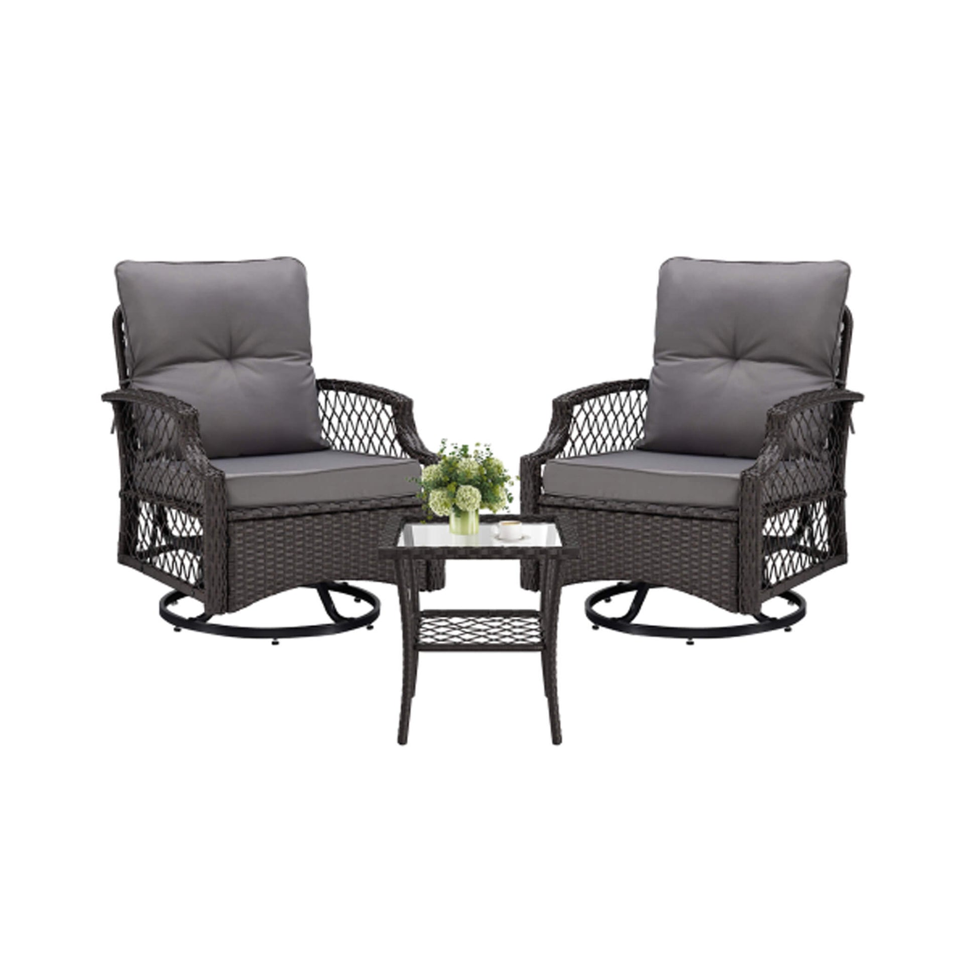 Alora 3-Piece Wicker Patio Bistro Set W/ Swivel Chairs And Table (SAK14789)