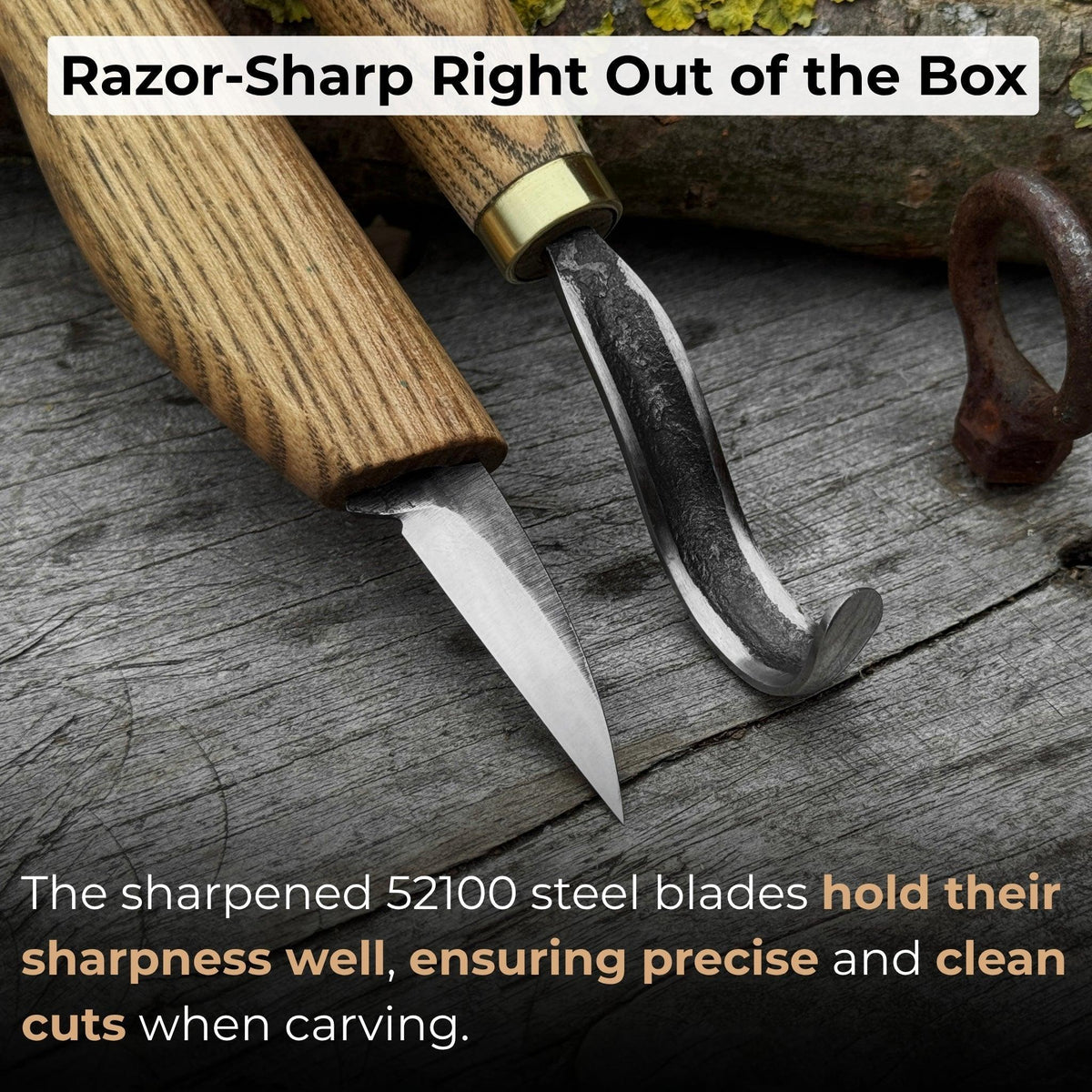 3-Piece Wood Carving Knife Set – Whittling Knife, Hook Knife & Leather Strop