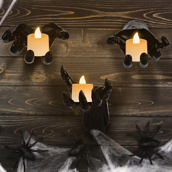 3-Pieces: Creepy Reaching Hands with Lighted Candles Wall Mounted