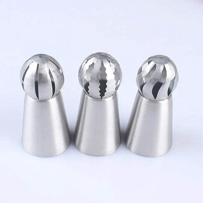 3-Pieces: Russian Stainless Steel Tips Tulip Sphere Whip Cream Buttercream Icing Piping Nozzles