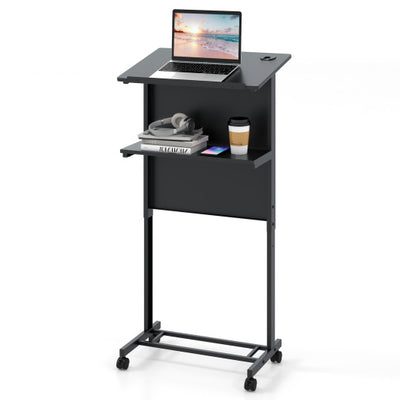 3-Position Height Adjustable Lectern Table with Tilted Tabletop-Black