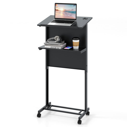3-Position Height Adjustable Lectern Table with Tilted Tabletop-Black
