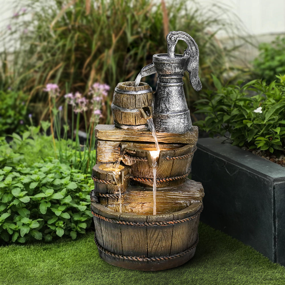Resin Broken Barrel Rustic Outdoor Fountain 25 Inch LED