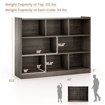 3-Tier Open Bookcase 8-Cube Floor Standing Storage Shelves Display Cabinet-Gray