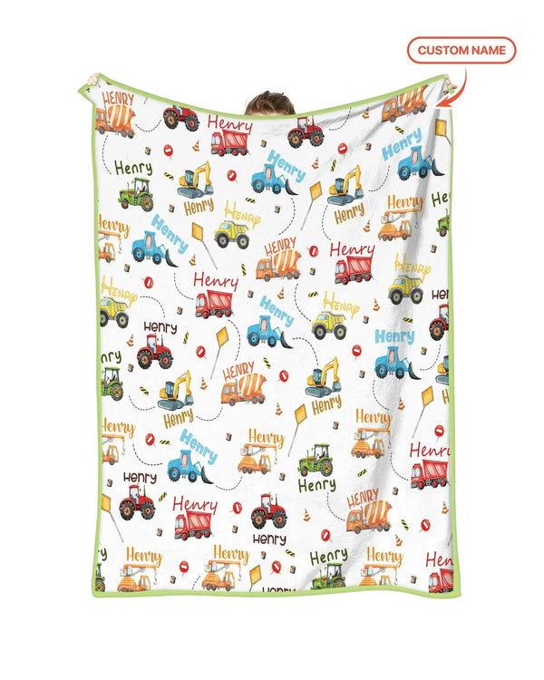 Construction Vehicles Custom Name Bamboo Blanket
