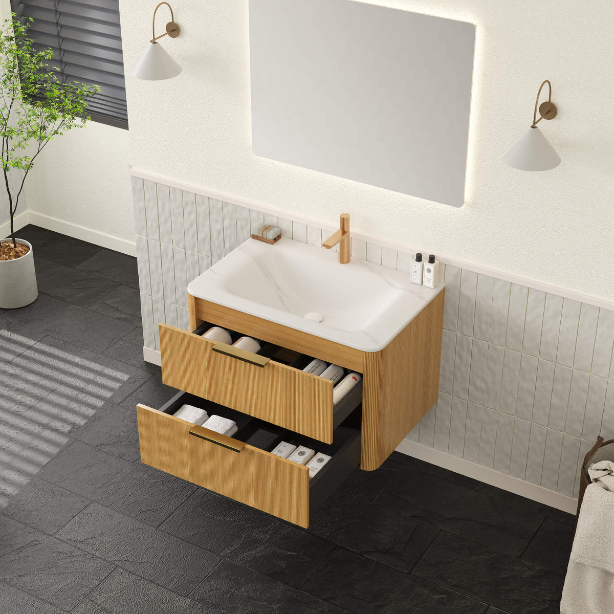 Luxury 30/36-Inch Sintered Stone Floating Bathroom Vanity With Sink (SAK70429)